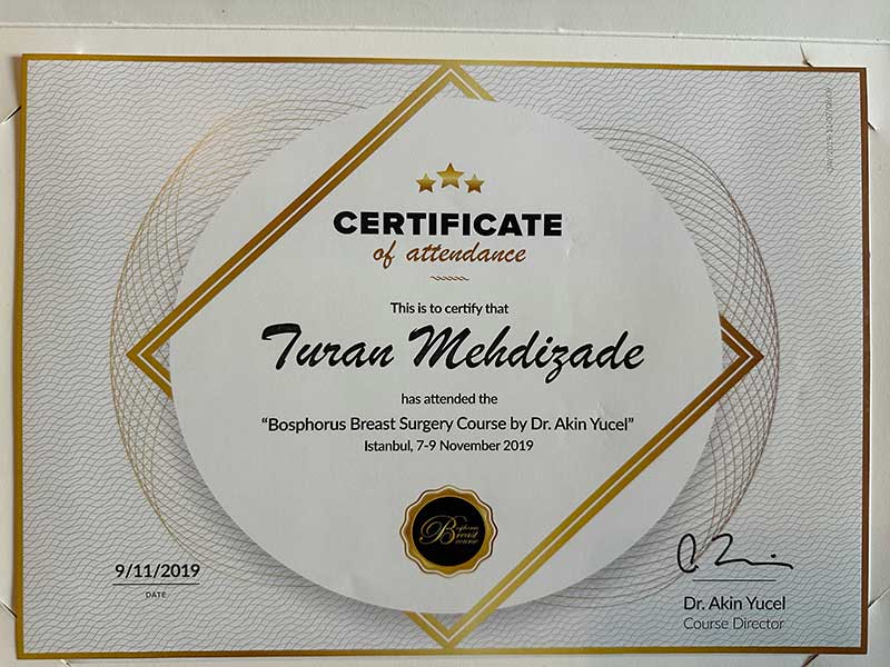 Dr. Turan Mehdizade Certificate