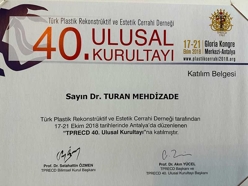 Dr. Turan Mehdizade Certificate