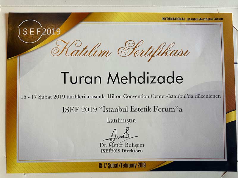 Dr. Turan Mehdizade Certificate