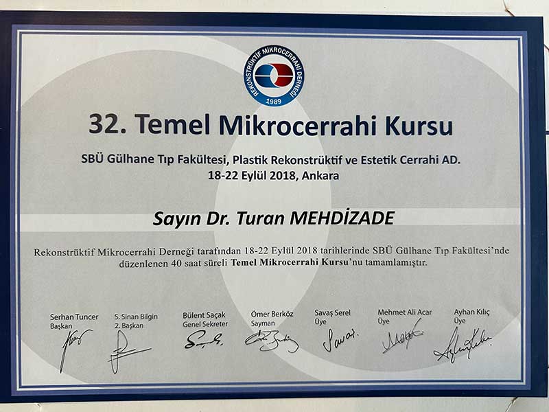 Dr. Turan Mehdizade Certificate